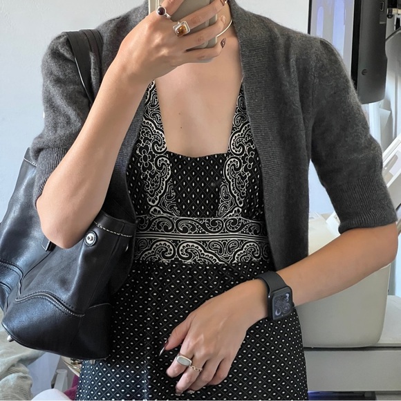 100% Cashmere Vintage Y2K Aqua Gray Open-Front Short Sleeve Sweater - Picture 7 of 9